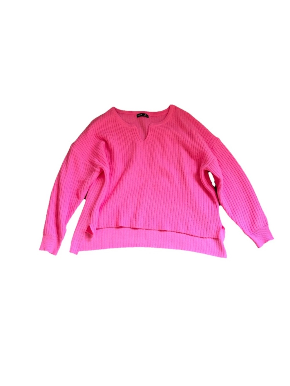 SHEIN Bright Pink Ribbed Scoop-Neck Sweater